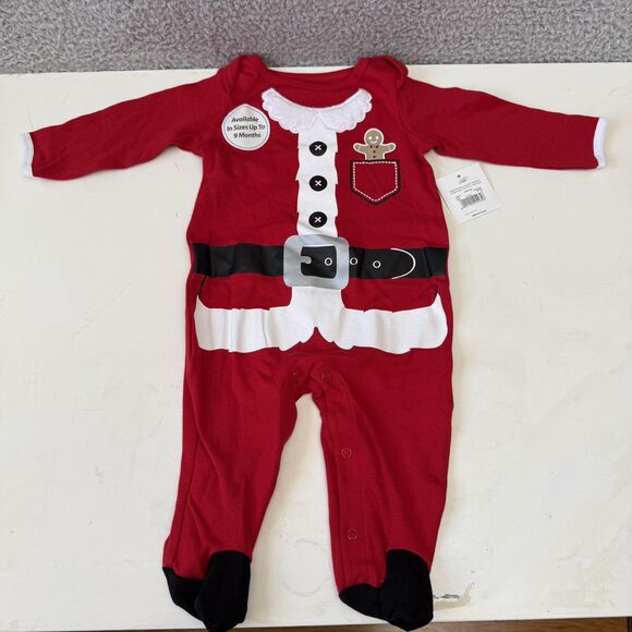Holiday Time Christmas Baby One Piece Sleeper Red Santa 100% Cotton 3-6 Months - Picture 1 of 8
